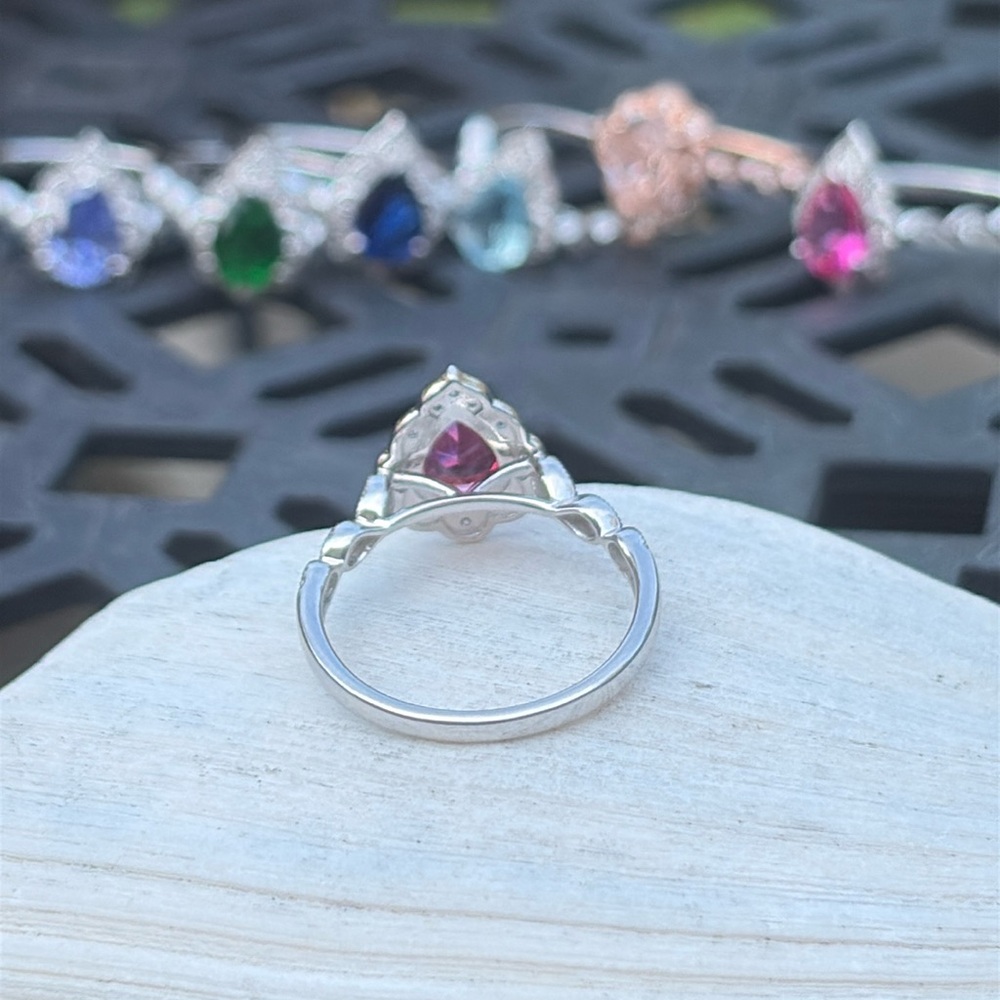 Pear Cut 1.25 tcw Genuine Ruby & Diamond Ring Sterling Silver Size 7 - Picture 11 of 14